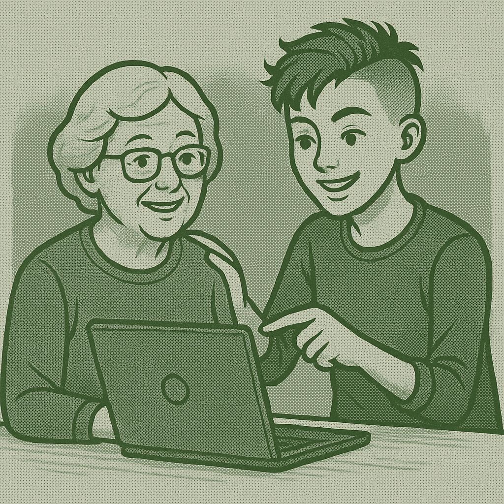 Picture of an elderly lady recieving Tech Support