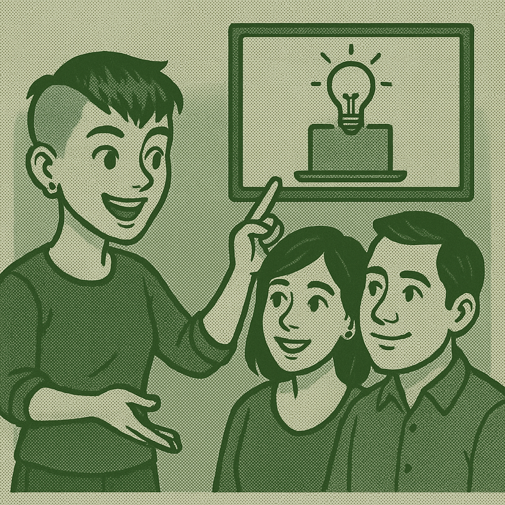 Picture of a girl giving some tips and tricks to a couple